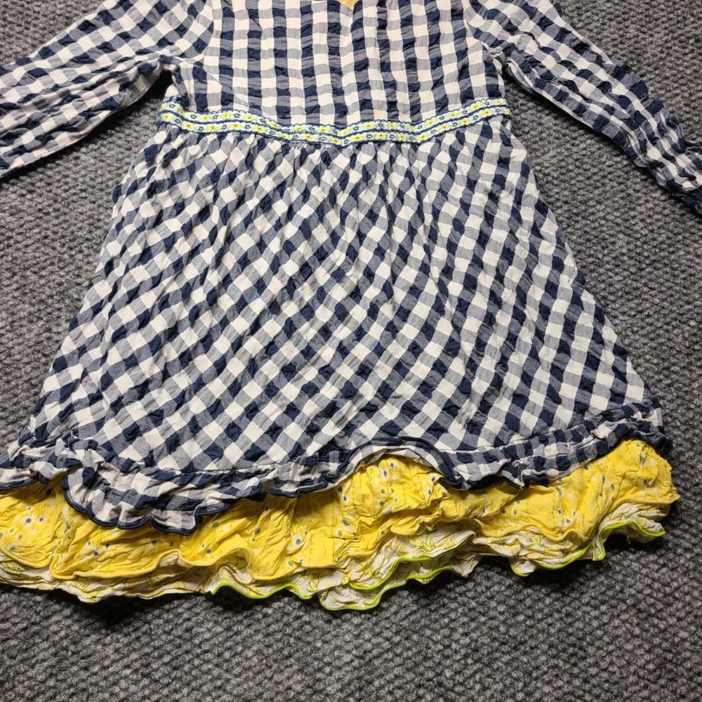 Matilda Jane Girls Gingham Floral Ruffle Dress Blue Yellow Size 6 33002D